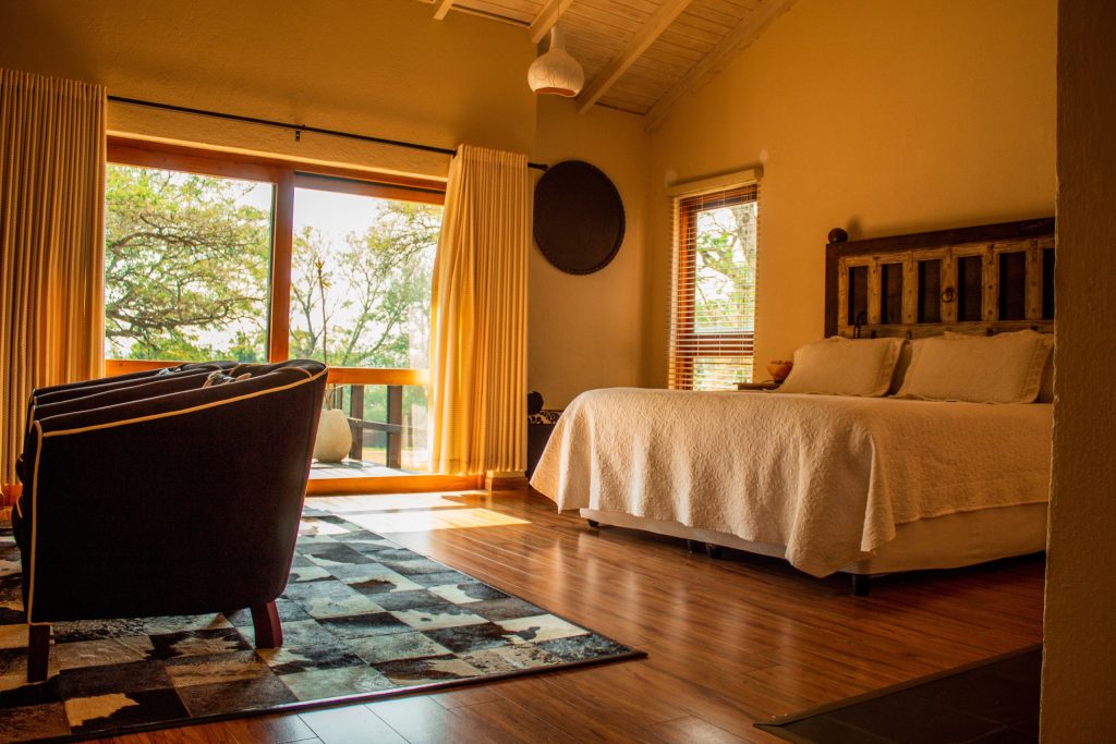A hotel or Australian Airbnb bedroom in warm light